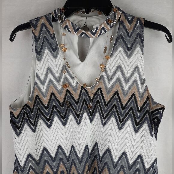 Tacera Allover Lace Chevron Striped Sleeveless Dress - Picture 4 of 13